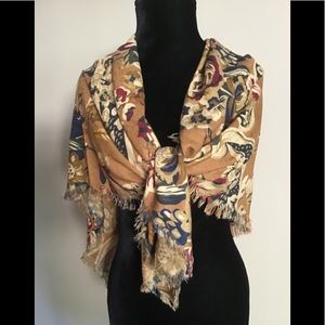 Tan Floral Wrap Scarf Large